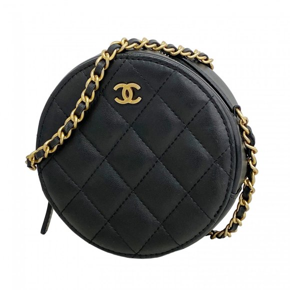 Chanel Matelasse Shoulder Bag with Chain Bag, Lambskin, Black, Women's, P1222864 - Picture 1 of 8